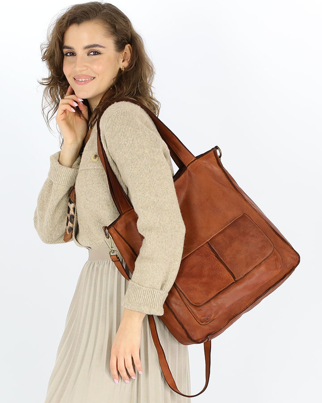 Torebka damska shopper A4 skóra naturalna - MARCO MAZZINI brąz camel