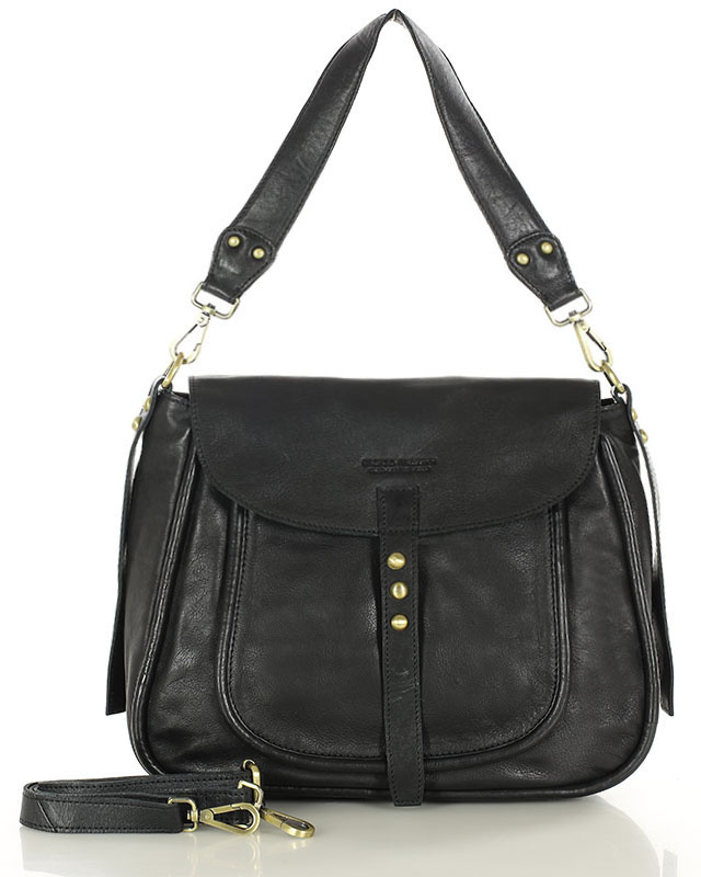 Saddle bag skórzana torebka damska na ramię - MARCO MAZZINI czarna