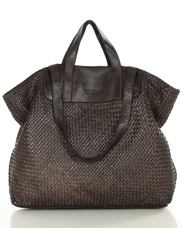 Torba damska pleciona shopper & shoulder leather bag - MARCO MAZZINI brąz caffe