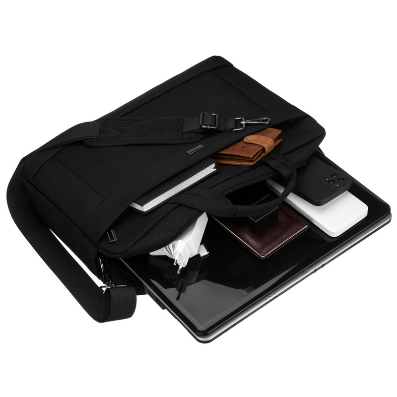 Męska torba na laptopa z wytrzymałej cordury w czarnym kolorze, zamykana suwakiem - Peterson