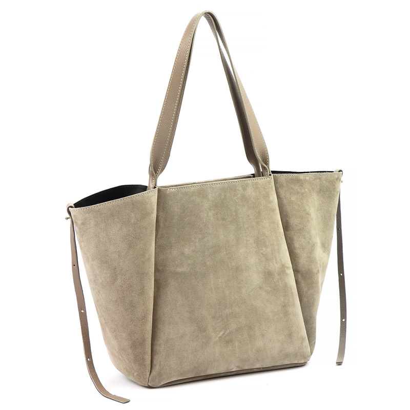 Damska duża skórzana zamszowa shopperbag z wyjmowaną kosmetyczką Luka