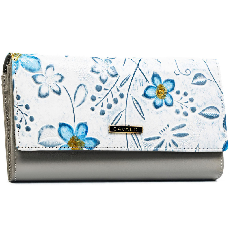 Skórzany portfel damski w kwiaty, mieści dowód rejestracyjny - 4U Cavaldi
