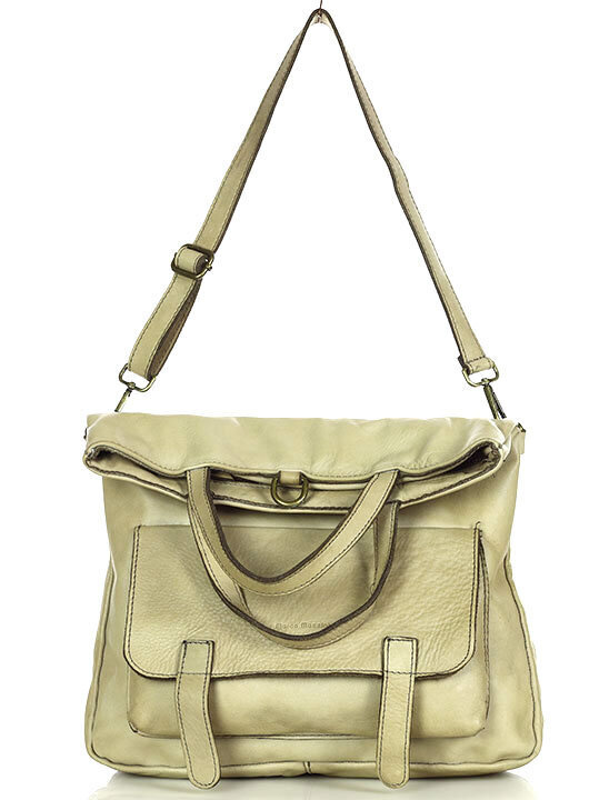 Skórzana torebka plecak z kieszenią z przodu - MARCO MAZZINI beż taupe