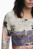 DESIGUAL DAMSKI T-SHIRT Z DŁUGIM RĘKAWEM BEŻOWY
