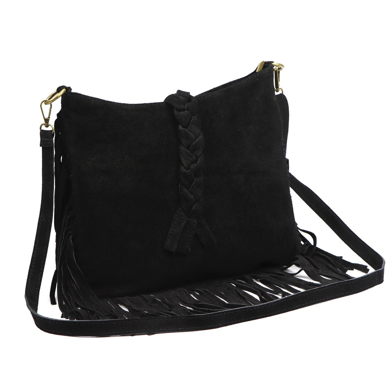 Luka Listonoszka damska skórzana z frędzlami boho torebka na ramię