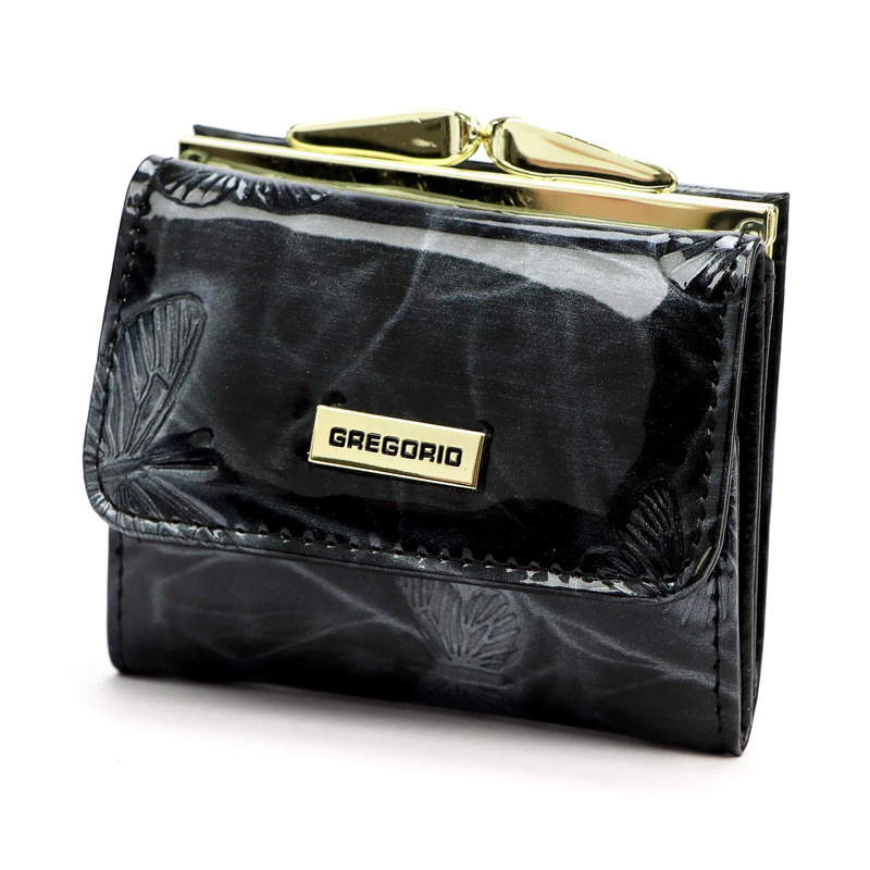 Zgrabna zapinana Mała damska portmonetka w motyle skórzana Gregorio