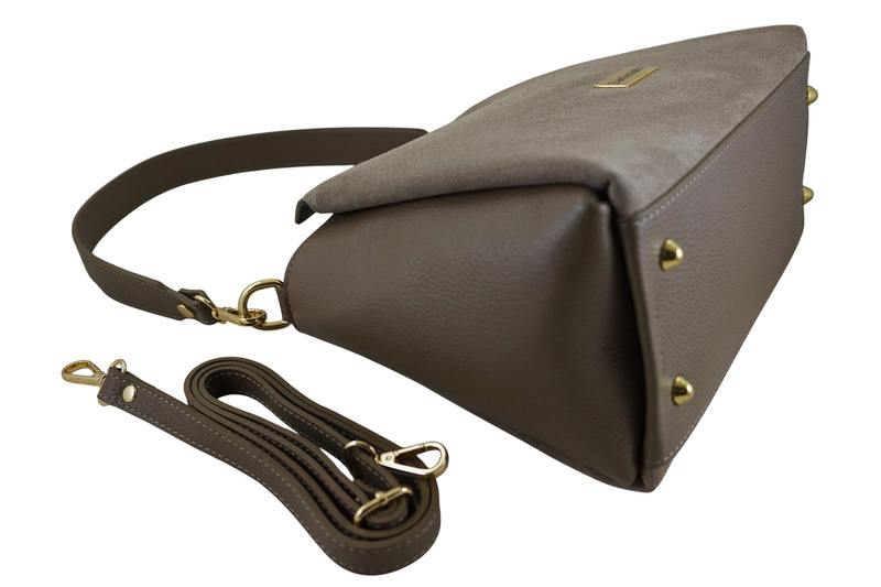 Torebka miejska z naturalnego zamszu i skóry - Beżowa ciemna