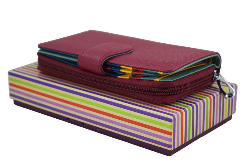 Kolorowy portfel skórzany damski - Fuksja