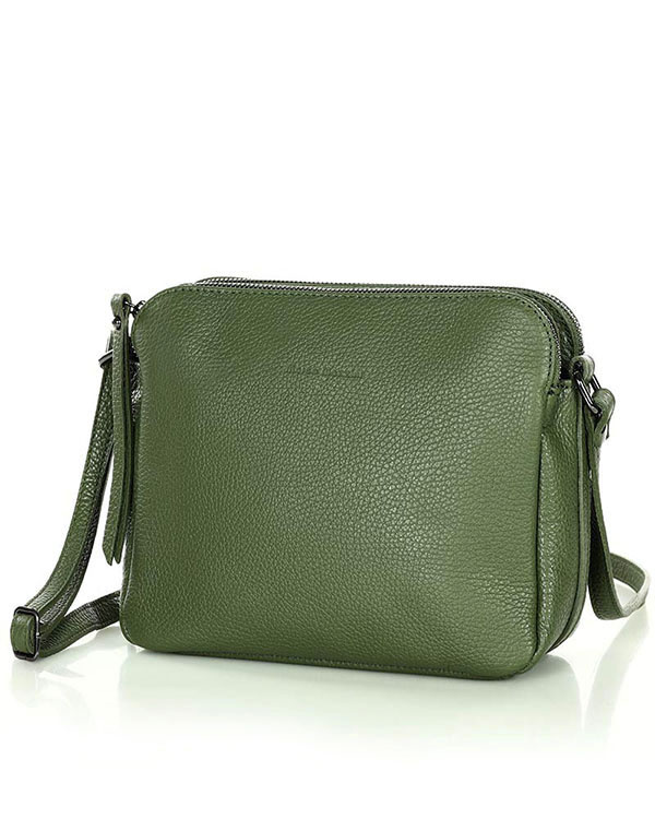 Torebka skórzana crossbody listonoszka dwie komory - MARCO MAZZINI militarny zielony