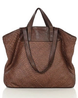 Torba damska pleciona shopper & shoulder leather bag MARCO MAZZINI brąz