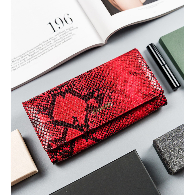 Podłużna portmonetka Stylowy damski portfel ze wzorem skóry węża Cavaldi
