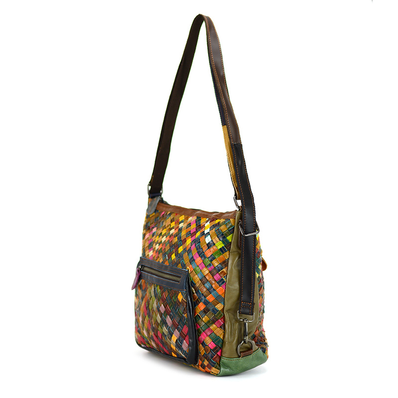 Damska kolorowa listonoszka skórzana wzór mozaika