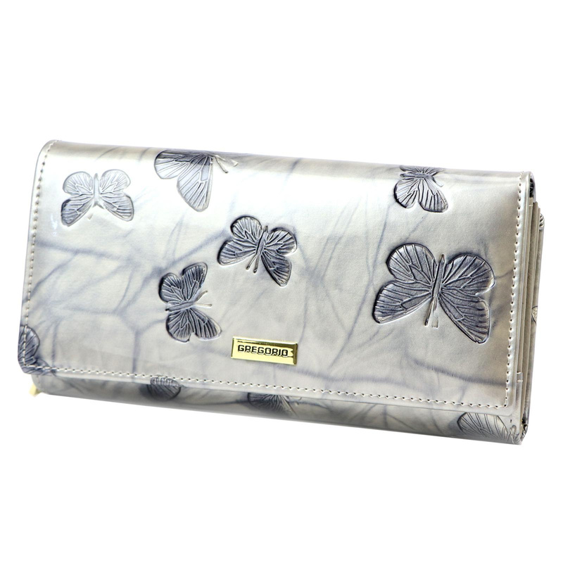Gregorio damski portfel podłużny skórzana duża portmonetka w motyle
