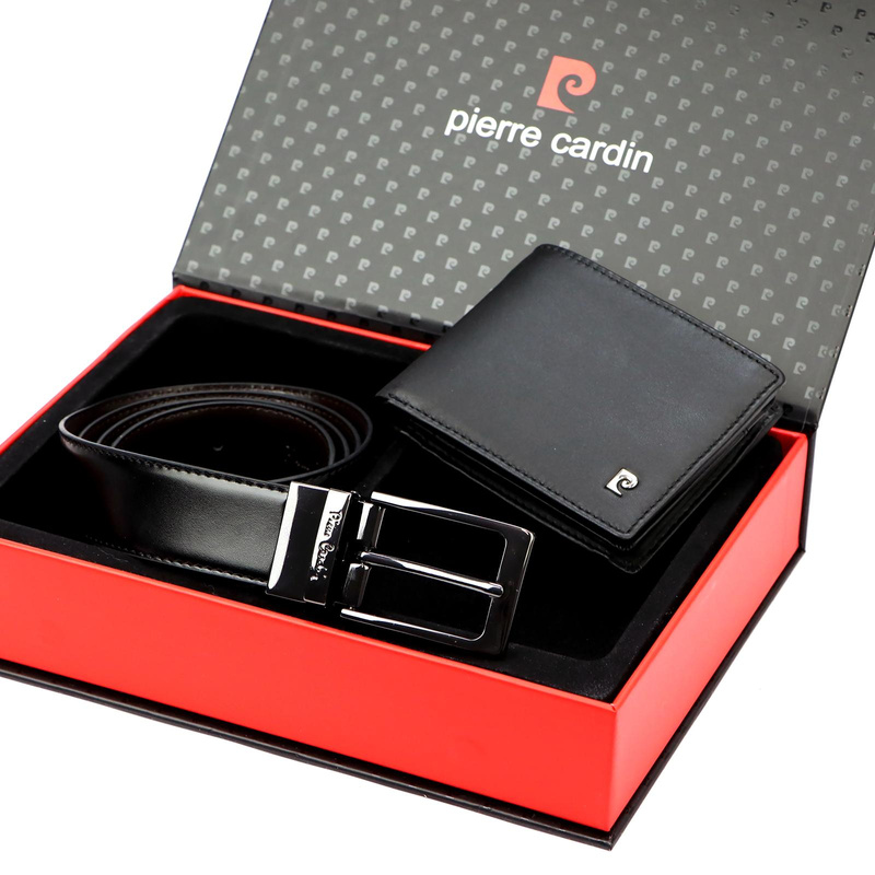 Zestaw Męski Na Prezent Portfel I Pasek Skórzany Czarny Skóra Naturalna