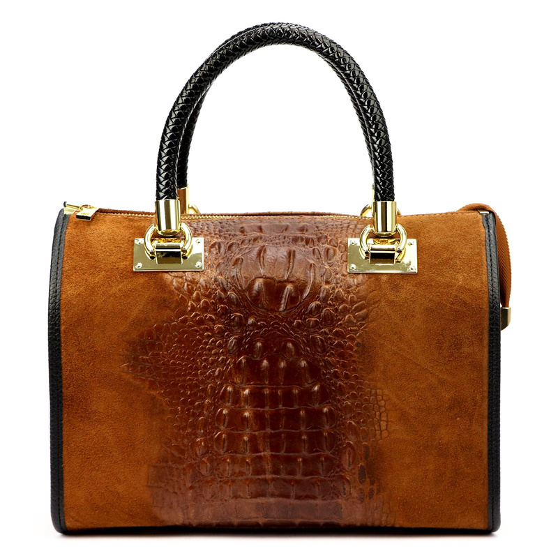 Vera Pelle Damski kuferek wzór skóra krokodyla torebka skórzana do ręki