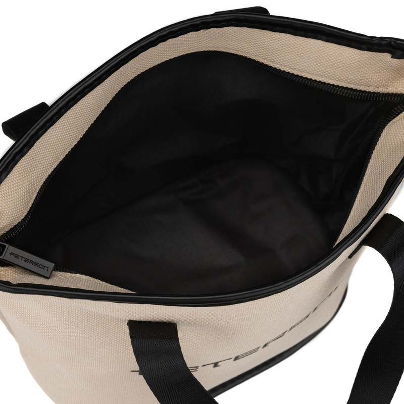 Beżowo-czarna kosmetyczka z tkaniny syntetycznej wyposażona w uchwyty, zamykana suwakiem - Peterson