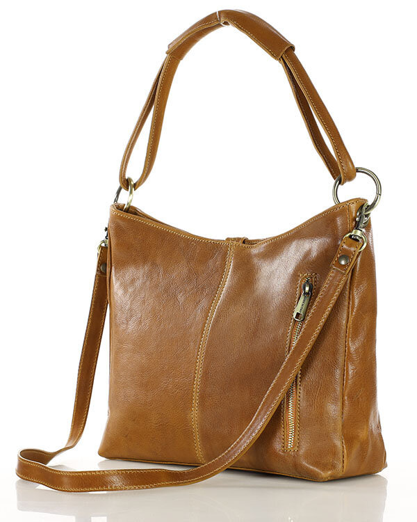 Klasyczna torba skórzana na ramię premium leather - MARCO MAZZINI brąz camel