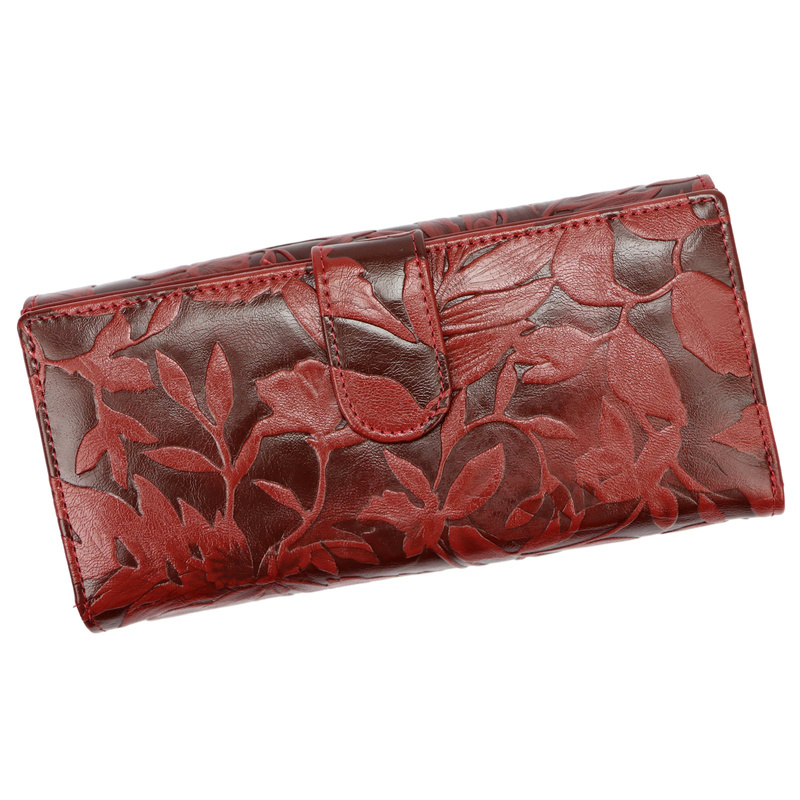 Gregorio podłużny damski portfel duży skóra naturalna kwiatowy wzór