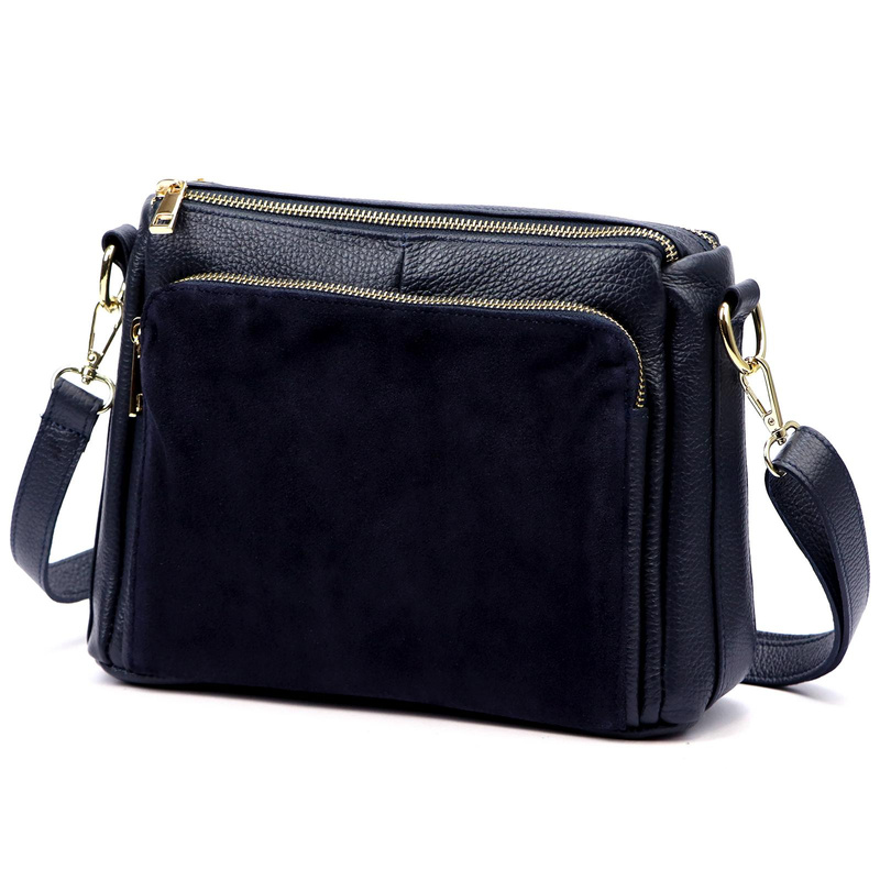 Luka damska listonoszka na ramię skóra naturalna dwie komory trzy kieszenie