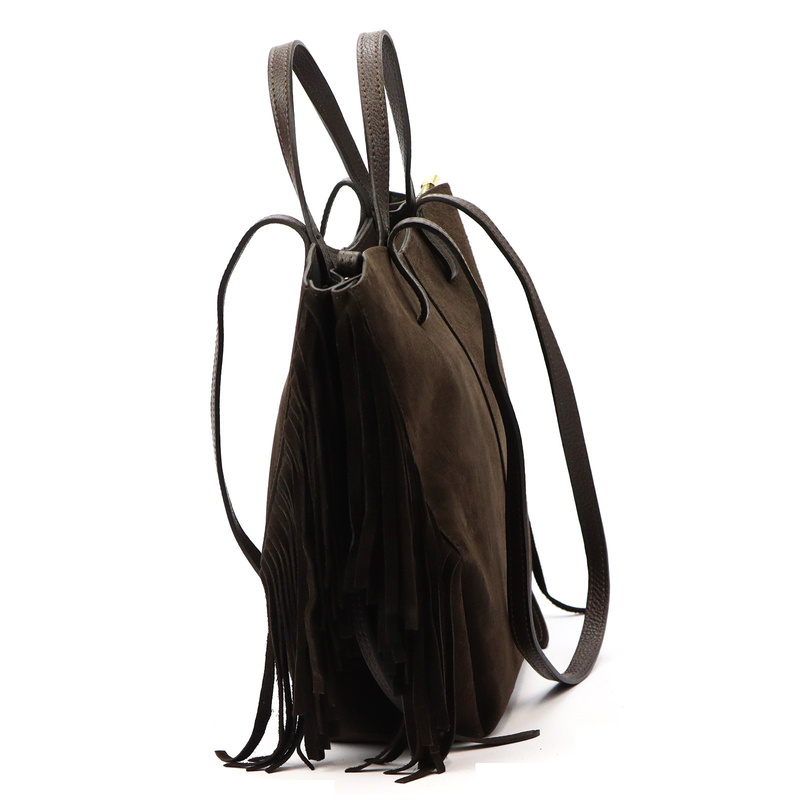 Vera Pelle damska torebka na ramię skórzana z frędzlami boho shopperbag