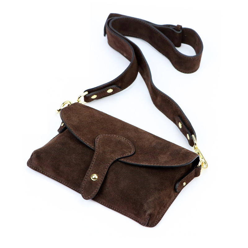 Vera Pelle damska listonoszka na ramię skóra naturalna torebka zamszowa