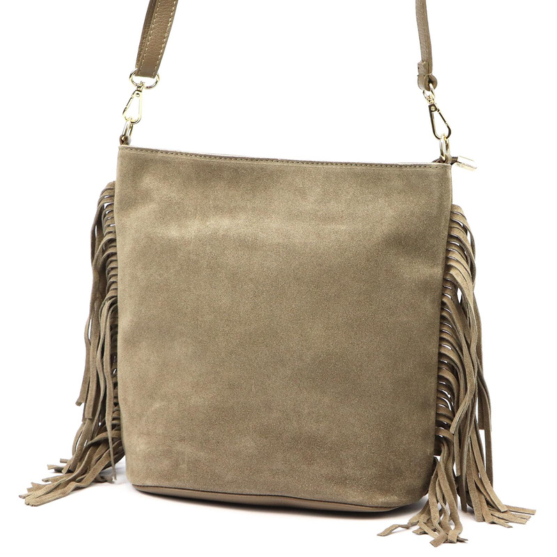 Vera Pelle damska listonoszka skóra naturalna zamszowa torebka z frędzlami