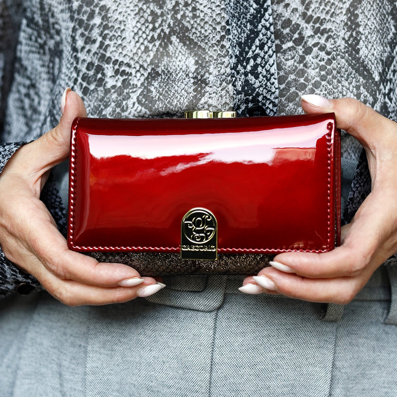 Klasyczny Skórzany damski portfel ze wzorem węża