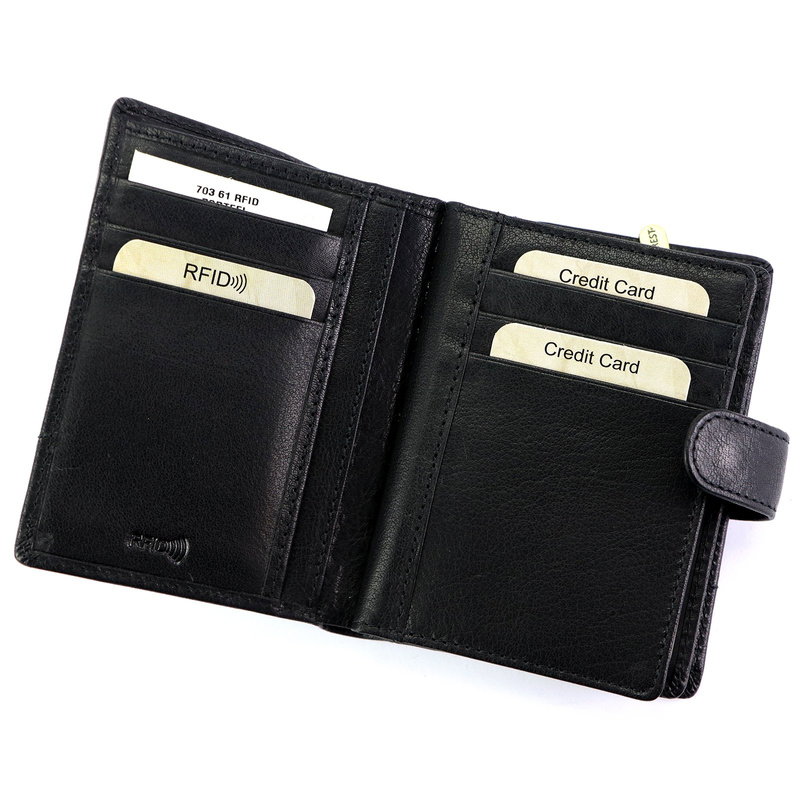 EL FORREST męski portfel pionowy rozbudowany skórzany na zatrzask RFID