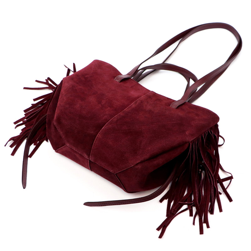 Vera Pelle damska shopperbag zamszowa torebka na ramię z frędzlami