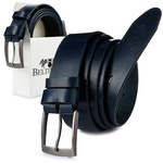 Beltimore skórzany licowy pasek męski granatowy premium E15 : Kolory - granatowy, Rozmiar pasków - r.170-185 cm