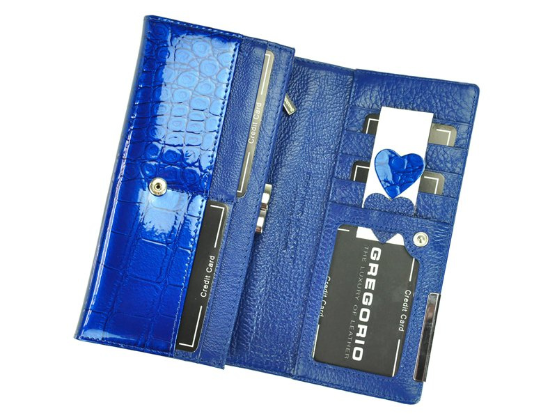 Gregorio damski portfel lakierowany skórzany wzór skóra krokodyla pojemny