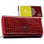 Klasyczny, duży portfel damski ze skóry naturalnej w czerwonym kolorze - Peterson