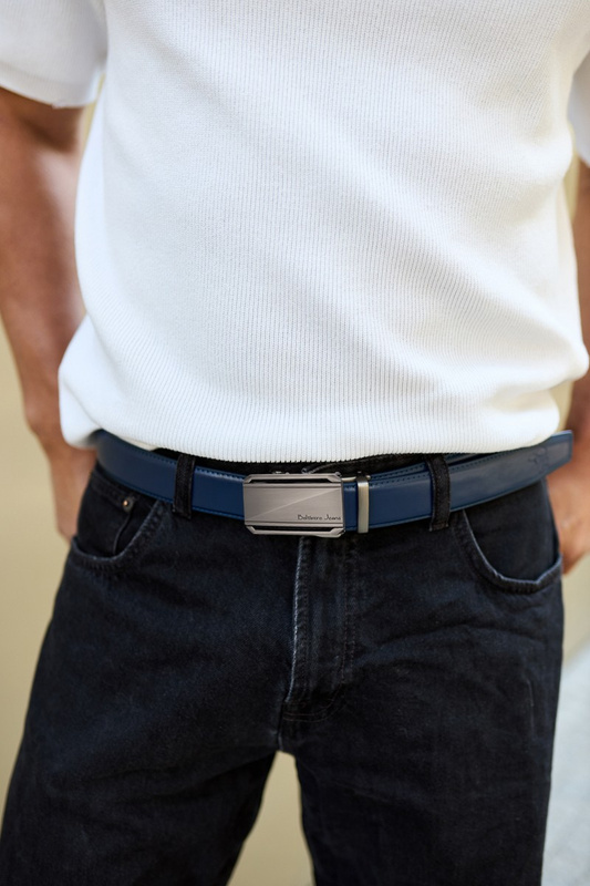 Pasek męski skórzany klamra automatyczna granatowy Beltimore A51 : Kolory - granatowy, Rozmiar pasków - r.100-115 cm