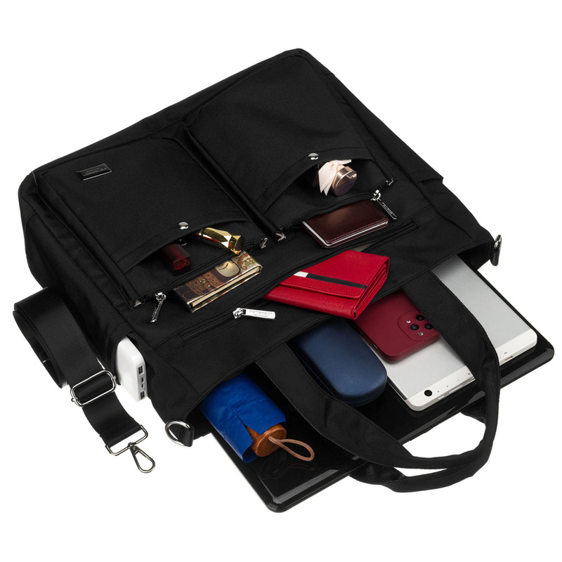 Czarna, pojemna torba damska z przegrodą na laptopa wykonana z poliestru - Peterson