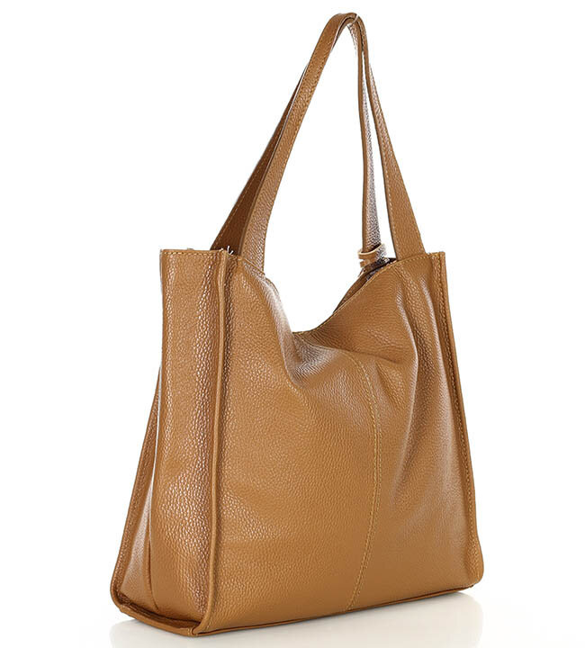 Modna torebka damska skórzany shopper bag - MARCO MAZZINI Portofino Max camel