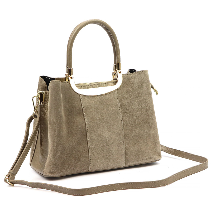 Vera Pelle damski skórzany kuferek torebka do ręki z paskiem i organizerem