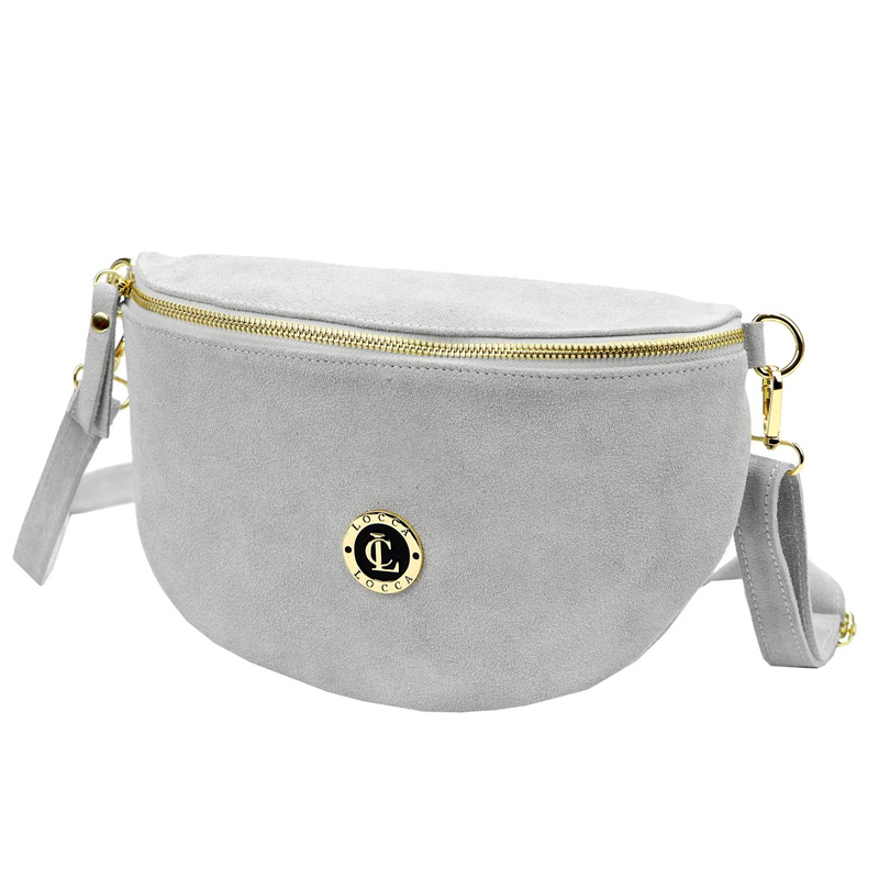 LOCCA Skórzana damska torebka przez ramię listonoszka nerka zamszowa