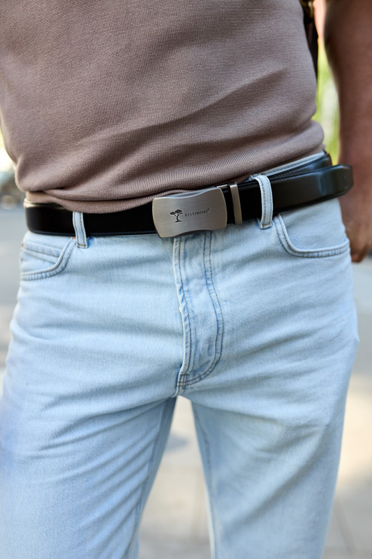 Pasek męski skórzany klamra automatyczna czarny Beltimore A50 : Kolory - czarny,