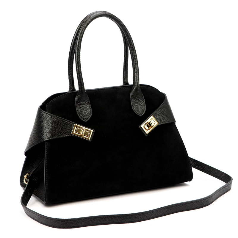 Vera Pelle damska torebka na ramię skóra naturalna i zamsz listonoszka