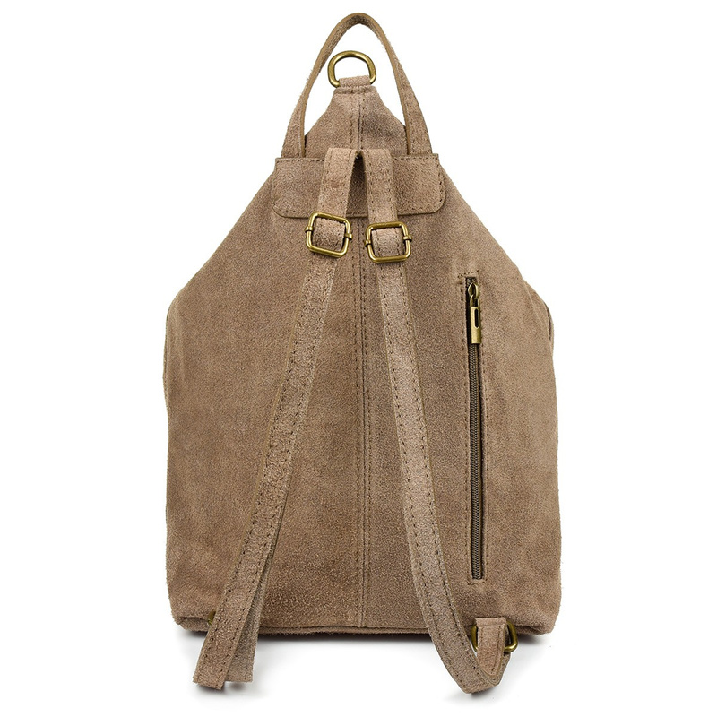 Taupe Włoski Stylowy Plecak Damski Skórzany Zamsz A4 W14