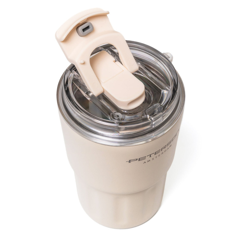 Kubek termiczny ze stali nierdzewnej w beżowym kolorze z podwójnymi ściankami - Peterson