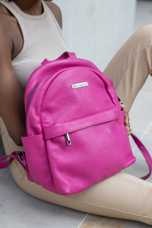 Fuksjowy mały skórzany plecak damski elegancki plecaczek A5 Beltimore P15