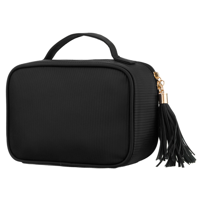 Czarna kosmetyczka z tkaniny syntetycznej wyposażona w cztery przegródki - Peterson