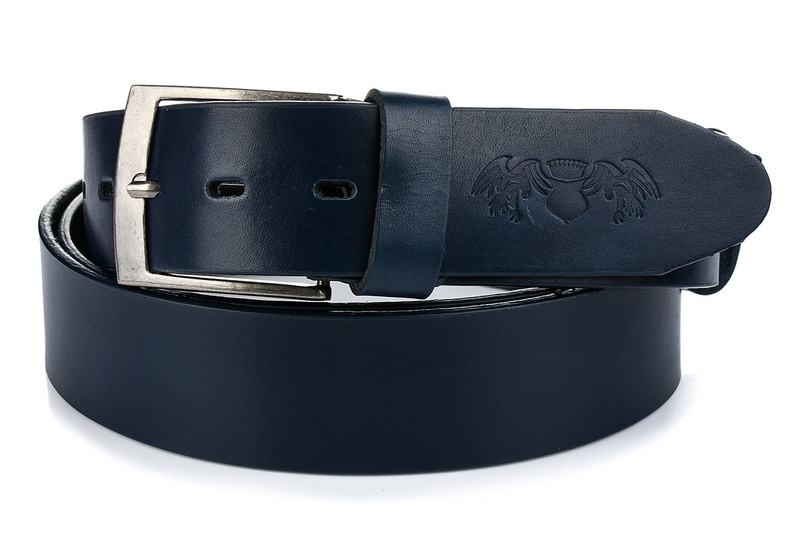 Beltimore skórzany licowy pasek męski granatowy premium E15 : Kolory - granatowy, Rozmiar pasków - r.90-105 cm