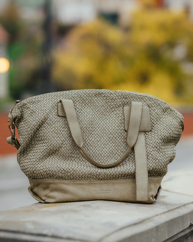 Beżowa torebka pleciona shopper A4 z miękkiej włoskiej skóry Marco Mazzini