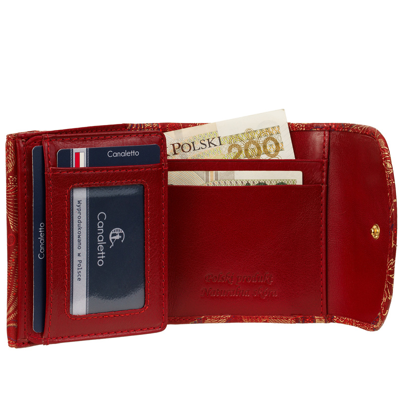 JESI Portfel damski mały skórzany czerwony złoty Canaletto RFID