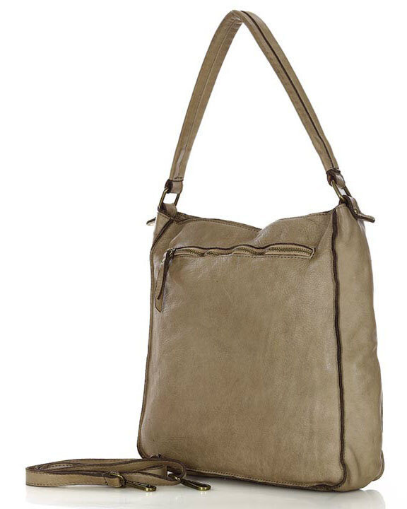 Torebka skórzana na ramię z kieszonkami safari leather bag - MARCO MAZZINI beż taupe