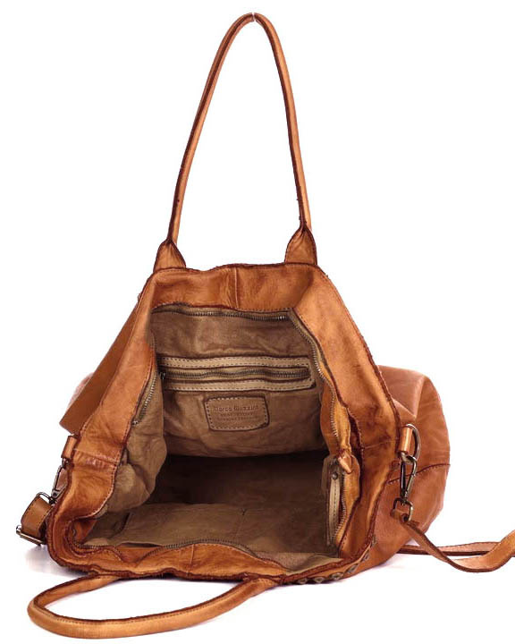 Duża torebka skórzana oversize style shopper bag - MARCO MAZZINI brąz camel
