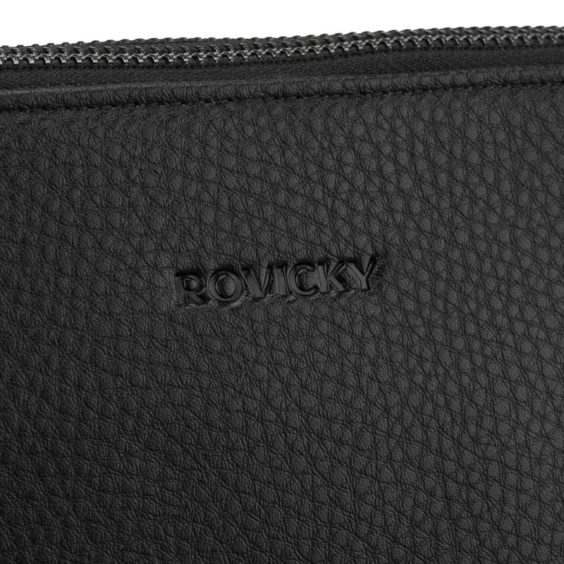 Klasyczna, czarna saszetka męska ze skóry ekologicznej zamykana suwakiem - Rovicky