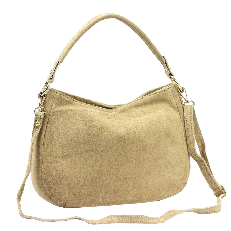 Vera Pelle Torebka Skórzana Damska Listonoszka Na Ramię Zamsz Naturalna